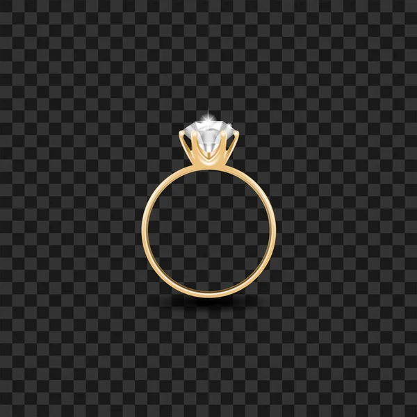 Vector Anillo Boda Realista Oro Con Diamante Sobre Fondo Cuadros — Vector de stock