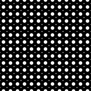 Vektör çizimi. Geometrik dikişsiz desen. Tek renk büyük ve küçük noktalar halinde. Siyah beyaz bir zemin. Basit siyah ve beyaz soyut desen.