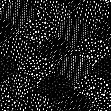 Vektör çizimi. Çocuk çizimi. Siyah beyaz bir zemin. Geometrik soyut el çizimi şekiller. Dolu ve doğrusal organik formlar.