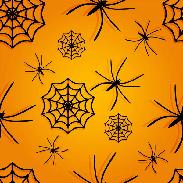 Vector Patrón Sin Costuras Halloween Con Arañas Telarañas Con Sombra — Vector de stock