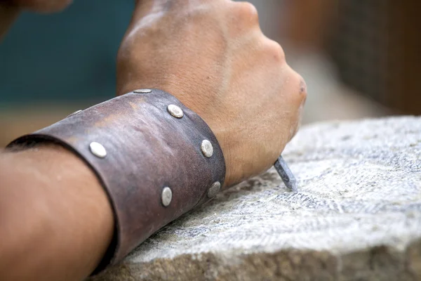 Stone carving - reconstruction of medieval stone work — Stock Photo, Image