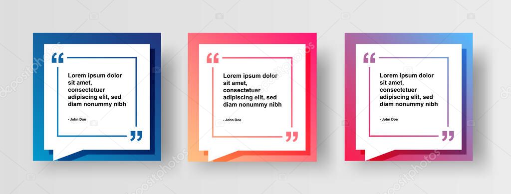 Set of Social Media Post Design Template for Quotes. Modern Quote Social Post or Square Banner with Bright Abstract Gradient Background. 