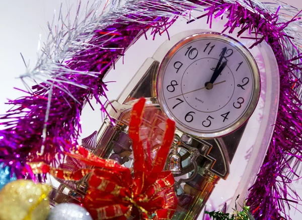 Photo clock and Christmas toys — Stock Photo, Image