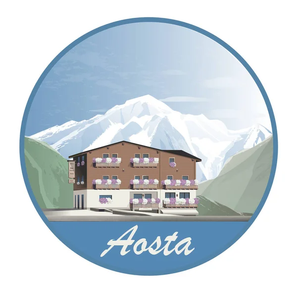 Aosta városának illusztrációja Észak-Olaszországban — Stock Vector