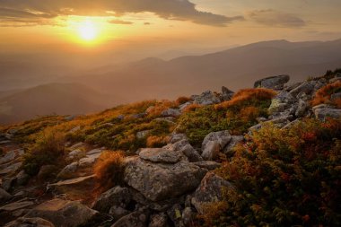 Carpathian mountain range autumn time at sunset