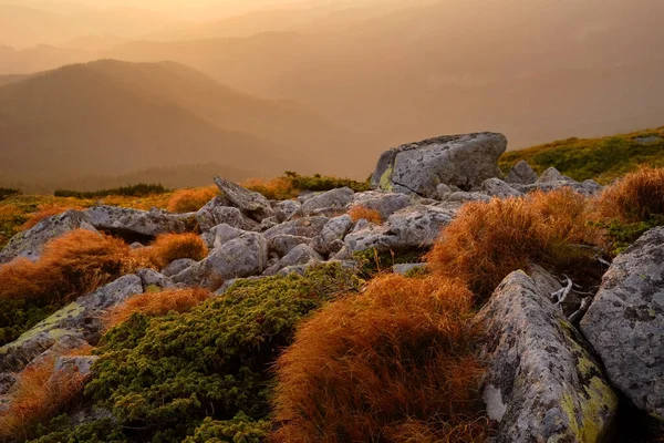 Carpathian mountain range autumn time at sunset