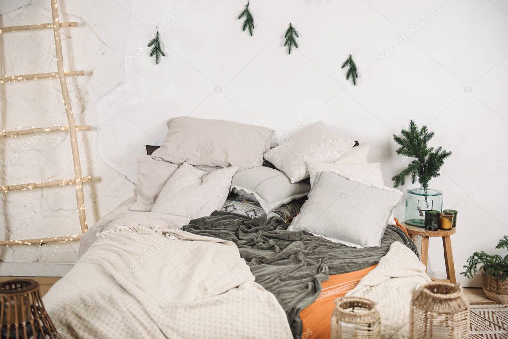 Modern Christmas interior of bedroom