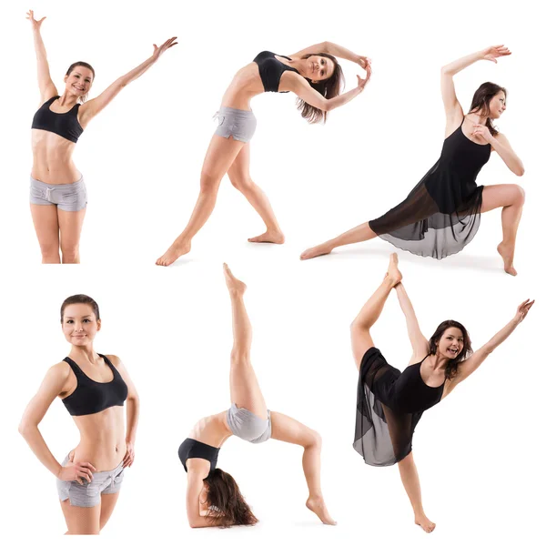 Set van vrouw gymnastische poses geïsoleerd op witte achtergrond — Stockfoto