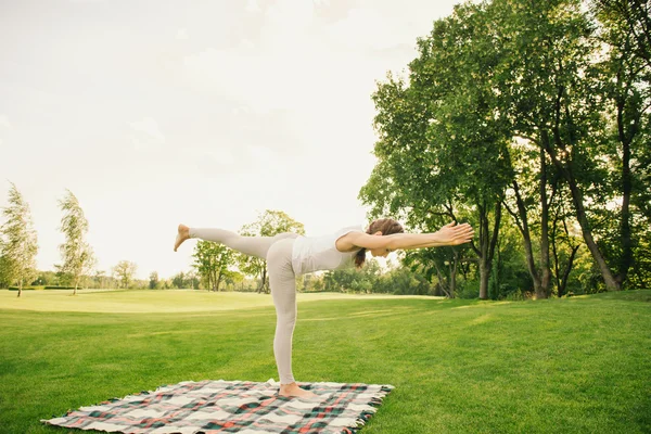 Mulher fazendo exercícios de ioga ao ar livre Imagens De Bancos De Imagens