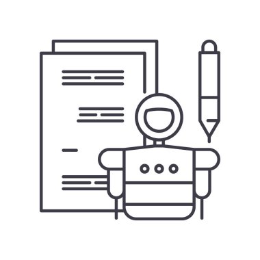 Ai robot çalışma simgesi, doğrusal izole çizim, ince çizgi vektörü, web tasarım işareti, düzenlenebilir konsept sembolü beyaz arkaplan üzerinde.