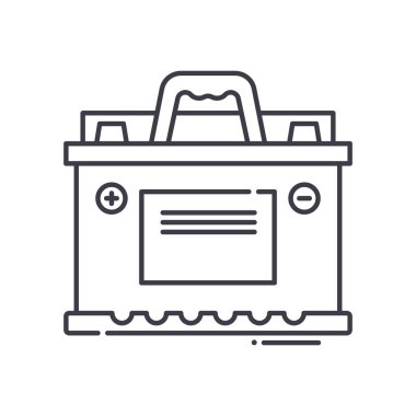 Akümülatör simgesi, doğrusal izole edilmiş illüstrasyon, ince çizgi vektörü, web tasarım işareti, düzenlenebilir beyaz arkaplan üzerinde çizgi konsept sembolü.