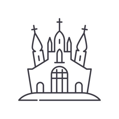 Terk edilmiş kale simgesi, doğrusal izole edilmiş illüstrasyon, ince çizgi vektörü, web tasarım işareti, düzenlenebilir beyaz arkaplan üzerinde çizgi konsept sembolü.