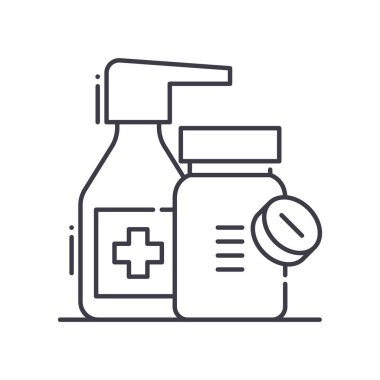 Antibiyotik hapları ikonu, doğrusal izole edilmiş illüstrasyon, ince çizgi vektörü, web tasarım işareti, beyaz arka planda düzenlenebilir inme ile ana konsept sembolü.