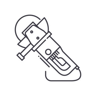 Açı öğütücü makine simgesi, doğrusal izole edilmiş illüstrasyon, ince çizgi vektörü, web tasarım işareti, düzenlenebilir konsept sembolü beyaz arkaplan üzerinde.