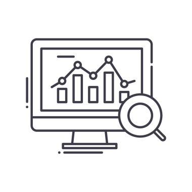 Analitik araştırma simgesi, doğrusal izole edilmiş illüstrasyon, ince çizgi vektörü, web tasarım işareti, düzenlenebilir beyaz arkaplan üzerinde çizgi konsept sembolü.