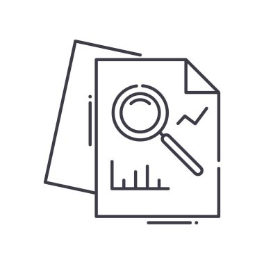 Analiz konsepti simgesi, doğrusal izole çizim, ince çizgi vektörü, web tasarım işareti, düzenlenebilir konsept sembolü beyaz arkaplan üzerinde.