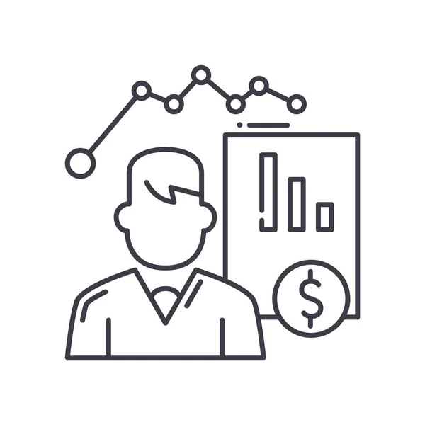 Analytikerikon, linjär isolerad illustration, tunn linje vektor, webbdesign tecken, skiss koncept symbol med redigerbar stroke på vit bakgrund. — Stock vektor