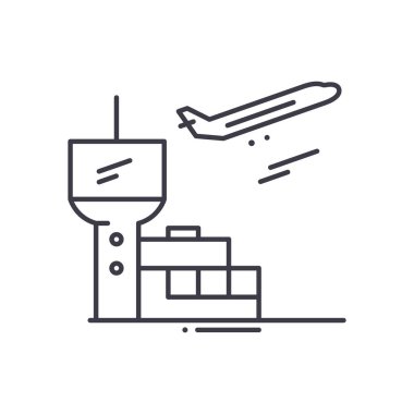 Havaalanı simgesi, doğrusal izole edilmiş illüstrasyon, ince çizgi vektörü, web tasarım işareti, düzenlenebilir beyaz arkaplan üzerinde çizgi konsept sembolü.