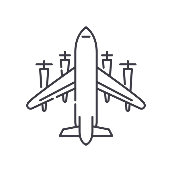 Icono de avión, ilustración lineal aislada, vector de línea delgada, signo de diseño web, símbolo de concepto de contorno con trazo editable sobre fondo blanco. — Vector de stock