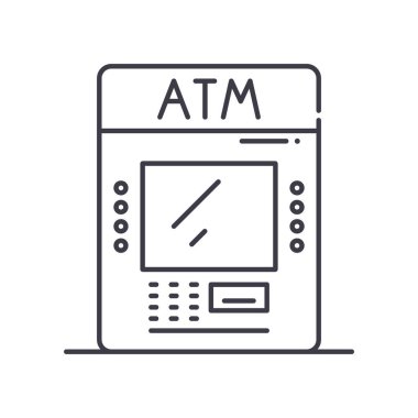 ATM konsept simgesi, doğrusal izole resimleme, ince çizgi vektörü, web tasarım işareti, düzenlenebilir konsept sembolü beyaz arkaplan üzerinde.