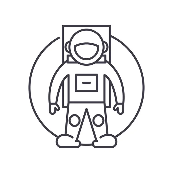 Astronautenkonzept-Symbol, linear isolierte Illustration, dünner Linienvektor, Webdesign-Zeichen, Umrisskonzept-Symbol mit editierbarem Strich auf weißem Hintergrund. — Stockvektor