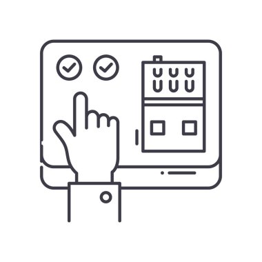 Değerlendirici simgesi, doğrusal izole resimleme, ince çizgi vektörü, web tasarım işareti, düzenlenebilir çizgi konsept sembolü beyaz arkaplan üzerinde.