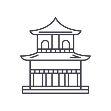 Asya tapınak simgesi, doğrusal izole edilmiş illüstrasyon, ince çizgi vektörü, web tasarım işareti, beyaz arkaplanda düzenlenebilir inme ile ana kavram sembolü.
