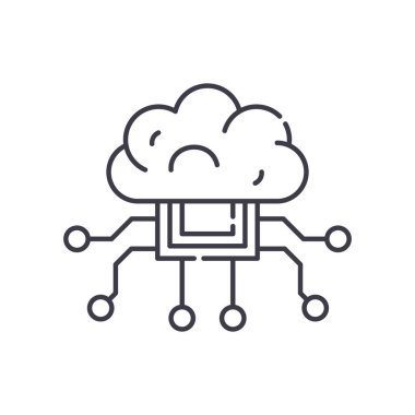 Yapay zeka simgesi, doğrusal izole edilmiş illüstrasyon, ince çizgi vektörü, web tasarım işareti, düzenlenebilir beyaz arkaplan üzerinde çizgi konsept sembolü.