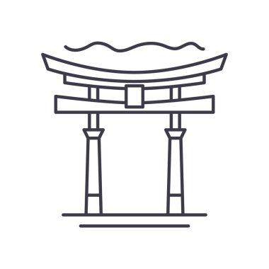 Asya kale kapısı simgesi, doğrusal izole edilmiş illüstrasyon, ince çizgi vektörü, web tasarım işareti, düzenlenebilir beyaz arkaplan üzerinde çizgi konsept sembolü.