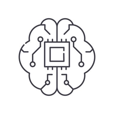 Yapay zeka beyin simgesi, doğrusal izole edilmiş illüstrasyon, ince çizgi vektörü, web tasarım işareti, düzenlenebilir konsept sembolü beyaz arkaplan üzerinde.