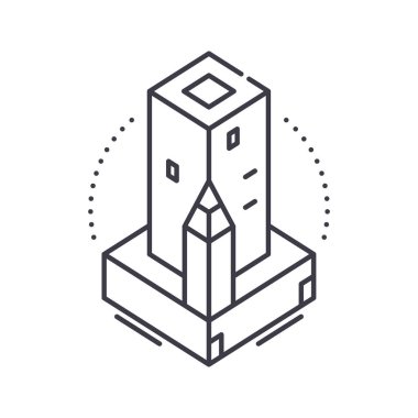 Mimarlık planı simgesi, doğrusal izole edilmiş illüstrasyon, ince çizgi vektörü, web tasarım işareti, düzenlenebilir konsept sembolü beyaz arkaplan üzerinde.