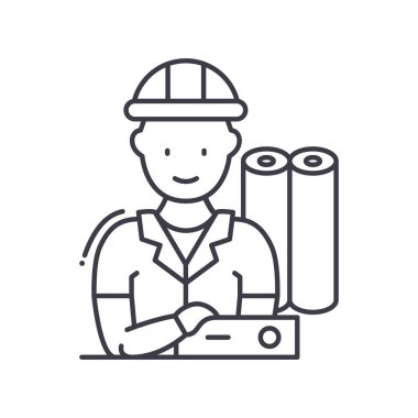 Mimari simge, doğrusal izole edilmiş illüstrasyon, ince çizgi vektörü, web tasarım işareti, düzenlenebilir beyaz arkaplan üzerinde çizgi konsept sembolü.