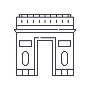 Ark de triomphe simgesi, doğrusal izole edilmiş illüstrasyon, ince çizgi vektörü, web tasarım işareti, düzenlenebilir konsept sembolü beyaz arkaplan üzerinde.