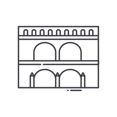 Aqueduct simgesi, doğrusal izole resimleme, ince çizgi vektörü, web tasarım işareti, düzenlenebilir konsept sembolü beyaz arkaplan üzerinde.