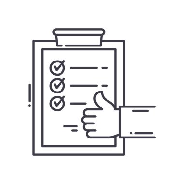 Onay simgesi, doğrusal izole resimleme, ince çizgi vektörü, web tasarım işareti, düzenlenebilir çizgi konsept sembolü beyaz arkaplan üzerinde.