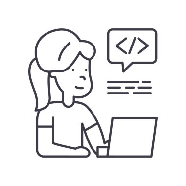 Uygulama geliştirici konsepti simgesi, doğrusal izole çizim, ince çizgi vektörü, web tasarım işareti, düzenlenebilir konsept sembolü beyaz arkaplan üzerinde.