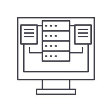 Yedekleme konsepti simgesi, doğrusal izole çizim, ince çizgi vektörü, web tasarım işareti, düzenlenebilir konsept sembolü beyaz arkaplan üzerinde.