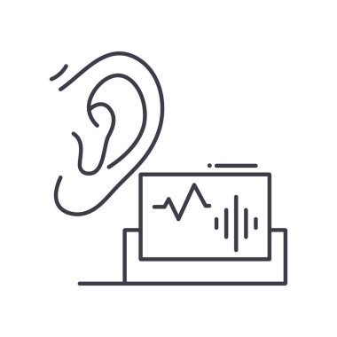 Audiogram inceleme simgesi, doğrusal izole edilmiş illüstrasyon, ince çizgi vektörü, web tasarım işareti, düzenlenebilir konsept sembolü beyaz arkaplan üzerinde.