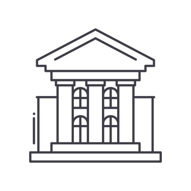 Banka konsept simgesi, doğrusal izole resimleme, ince çizgi vektörü, web tasarım işareti, düzenlenebilir çizgi konsept sembolü beyaz arkaplan üzerinde.