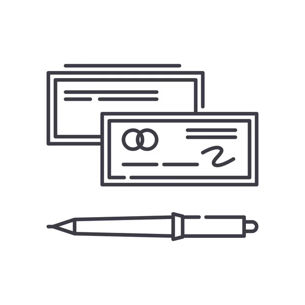 Banküberprüfungssymbol, linear isolierte Illustration, dünner Linienvektor, Webdesign-Zeichen, Umrisskonzept-Symbol mit editierbarem Strich auf weißem Hintergrund. — Stockvektor