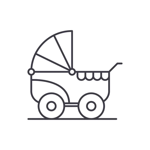 Icono de cochecito de bebé, ilustración lineal aislada, vector de línea delgada, signo de diseño web, símbolo de concepto de contorno con trazo editable sobre fondo blanco. — Archivo Imágenes Vectoriales