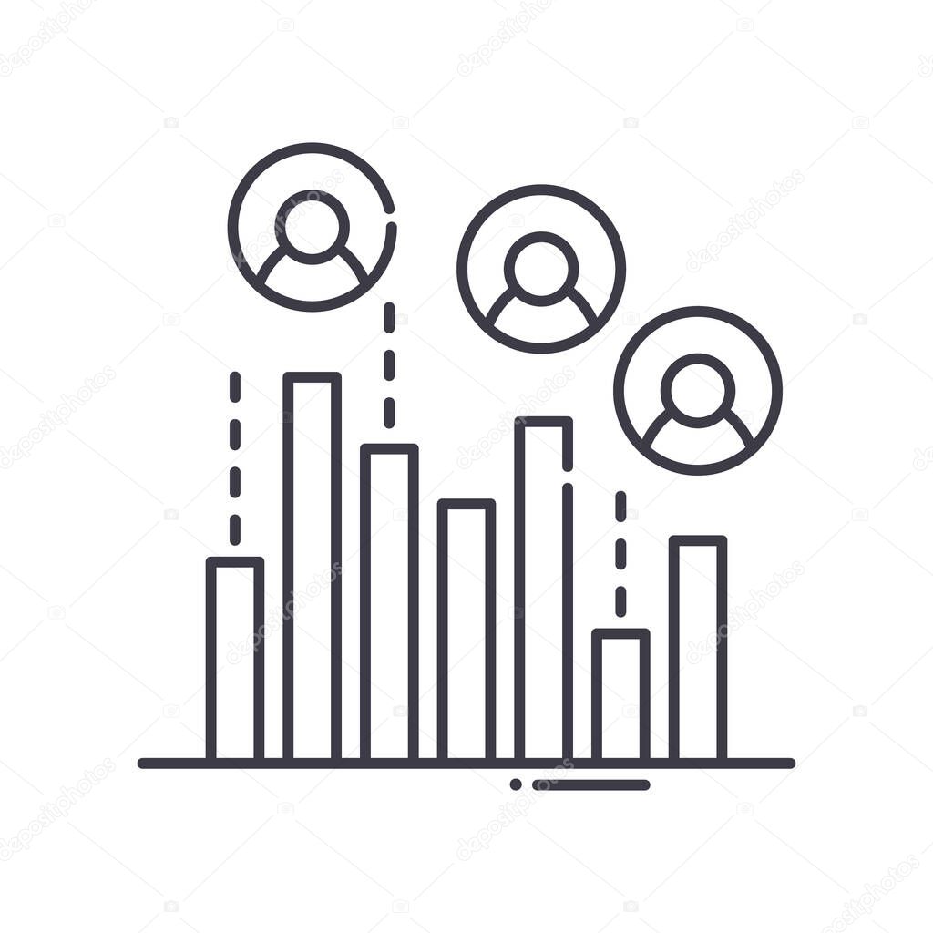 Audience segments icon, linear isolated illustration, thin line vector, web design sign, outline concept symbol with editable stroke on white background.