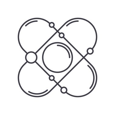 Atom nükleer simgesi, doğrusal izole edilmiş illüstrasyon, ince çizgi vektörü, web tasarım işareti, düzenlenebilir beyaz arkaplan üzerinde çizgi konsept sembolü.