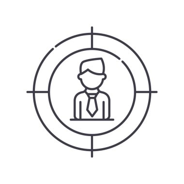 Hedef izleyici simgesi, doğrusal izole edilmiş illüstrasyon, ince çizgi vektörü, web tasarım işareti, düzenlenebilir beyaz arkaplan üzerinde çizgi konsept sembolü.