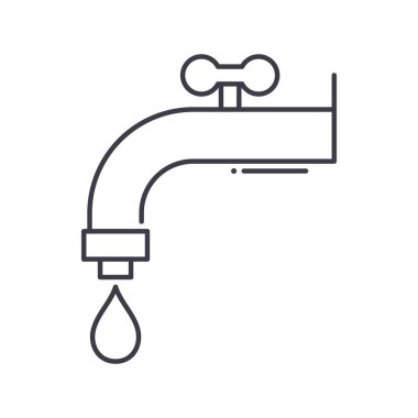 Musluk suyu simgesi, doğrusal izole edilmiş illüstrasyon, ince çizgi vektörü, web tasarım işareti, düzenlenebilir beyaz arkaplan üzerinde çizgi konsept sembolü.