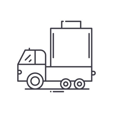 Tank kamyon konsepti simgesi, doğrusal izole çizim, ince çizgi vektörü, web tasarım işareti, düzenlenebilir konsept sembolü beyaz arkaplan üzerinde.