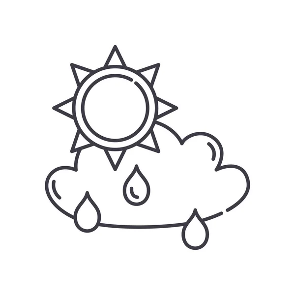 Ήλιος και βροχή εικονίδιο, γραμμική απομονωμένη εικόνα, λεπτή γραμμή διάνυσμα, web design σημάδι, περίγραμμα έννοια σύμβολο με επεξεργάσιμο εγκεφαλικό επεισόδιο σε λευκό φόντο. — Διανυσματικό Αρχείο