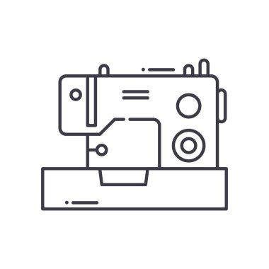 Dikiş makinesi resim simgesi, doğrusal izole edilmiş illüstrasyon, ince çizgi vektörü, web tasarım işareti, düzenlenebilir çizgi konsept sembolü beyaz arkaplan üzerinde.