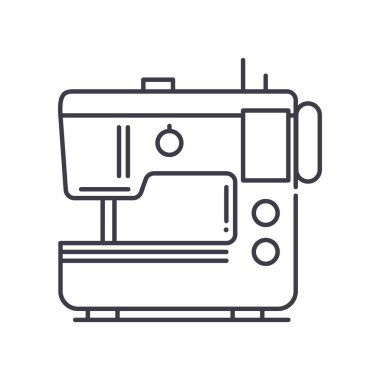 Dikiş makinesi simgesi, doğrusal izole edilmiş illüstrasyon, ince çizgi vektörü, web tasarım işareti, düzenlenebilir çizgi konsept sembolü beyaz arkaplan üzerinde.