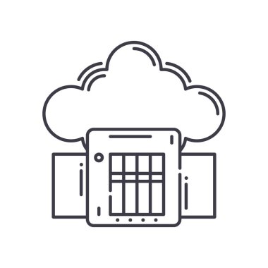 Sunucu teknolojisi simgesi, doğrusal izole edilmiş illüstrasyon, ince çizgi vektörü, web tasarım işareti, düzenlenebilir konsept sembolü beyaz arkaplan üzerinde.